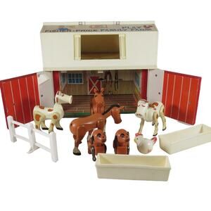 Vintage Fisher-Price Play Family Farm Set 1967 With Moo Sound When Door Opens